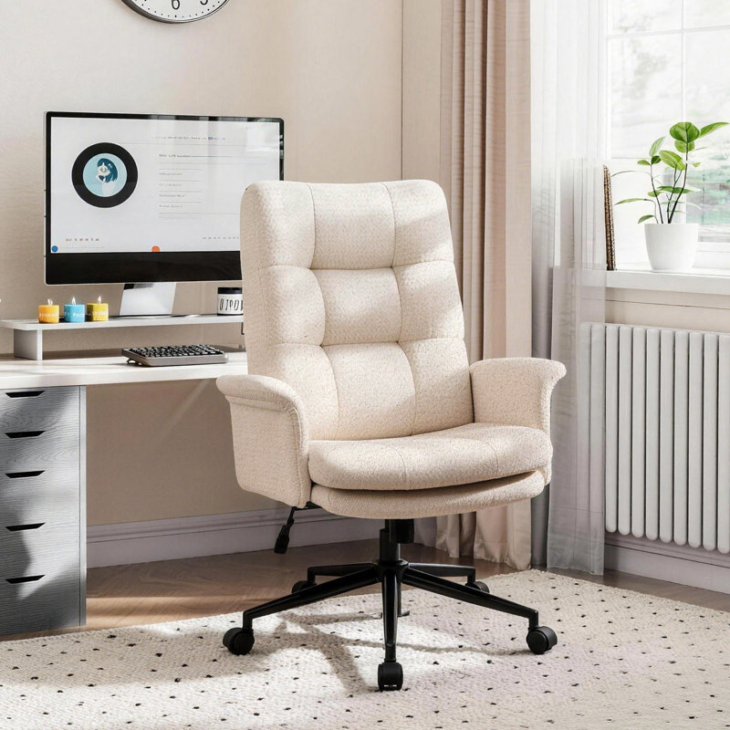 Swivel Office Chair Upholstered Home Office Chair  Adjustable Task Chair With High Back, Beige