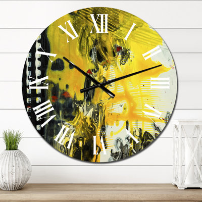 Jaune jaune noir et blanc liquide Art X - horloge murale moderne