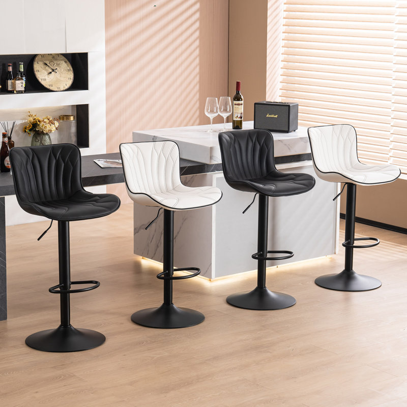 Swivel Upholstered Adjustable Height Counter Stool with Metal Frame, White