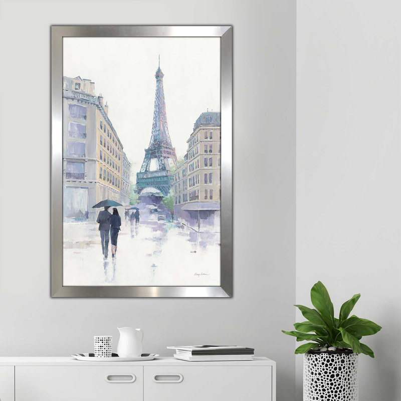 «Walking in the Rain» par Avery Tillmon - Peinture, Encadrement argenté, H 27,5 po x l 21,5 po x P 0,75 po