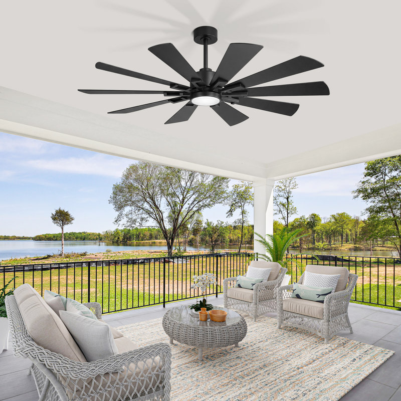 62/72-Inch Black Ceiling Fan With Light And Remote, Reversible Blades, DC Motor, 72" Wide