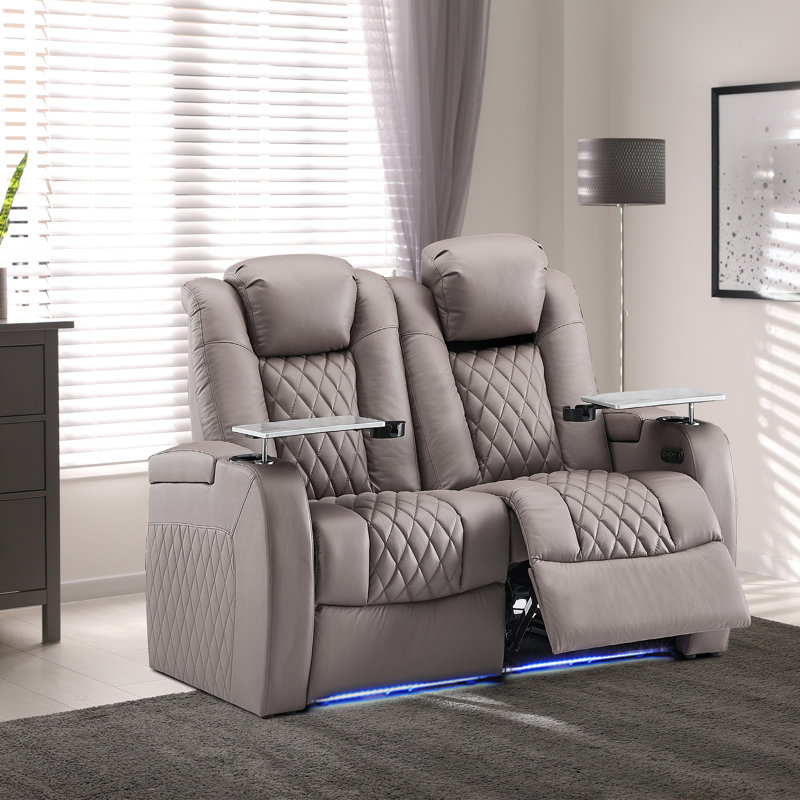 Causeuse inclinable rembourrée 58 po, Cuir véritable gris
