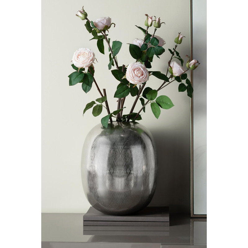 12.5x12.5x15" Aluminum Vase, Silver Streaks, 15" H x 12.5" W x 12.5" D