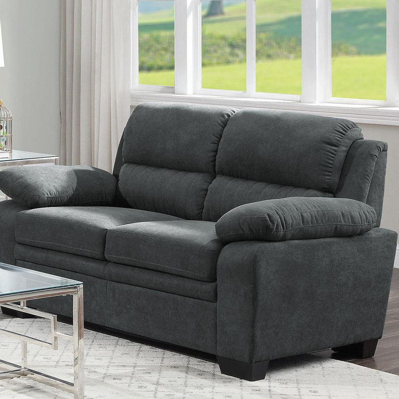 Causeuse confortable à assise moelleuse 1 pièce en tissu texturé gris foncé avec structure en bois massif capitonnée Mobilier de salon moderne