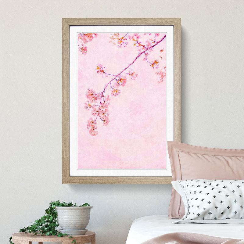Pink Blossom Cherry Tree - Picture Frame Graphic Art Print, 87cm H x 62cm W x 2cm D, Oak Framed