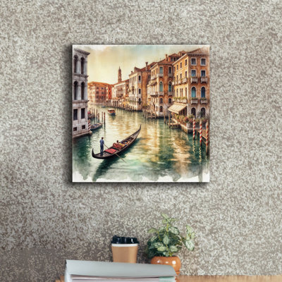 "Alliannah" Venice Italy Watercolor Square "par Rey Klimt, art mural sur toile