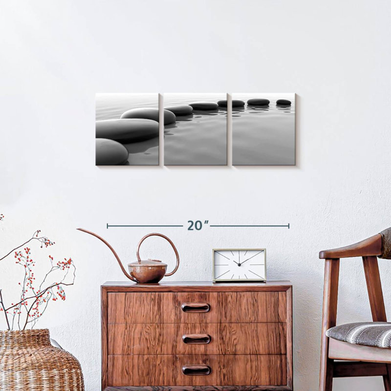" Minimalist Stones " 3 - Pieces, 8" H x 26" W x 1" D