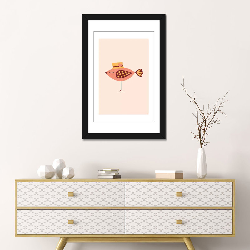 « oiseau orange », impression sur toile tendue, H 24 po x l 16 po x P 1 po, Papier d'art encadré noir, Blanc