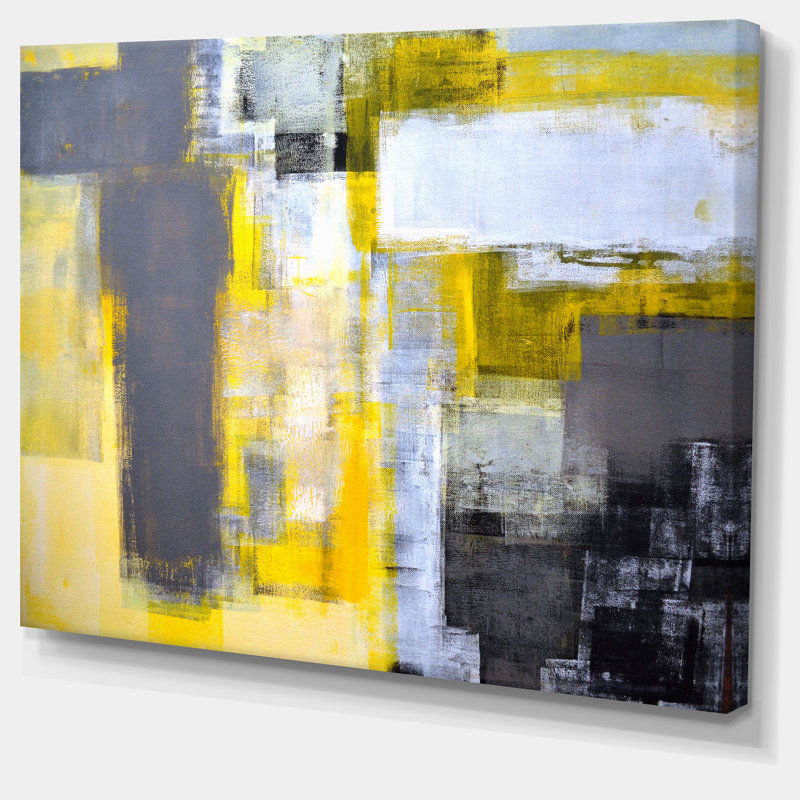 Large Gray and Yellow Abstract Canvas Art Print