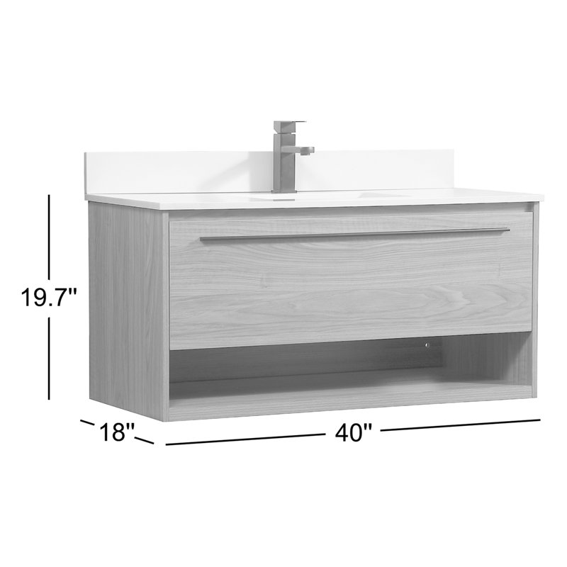 Roman 40'' Single Bathroom Vanity with Engineered Marble Top, Concrete Gray