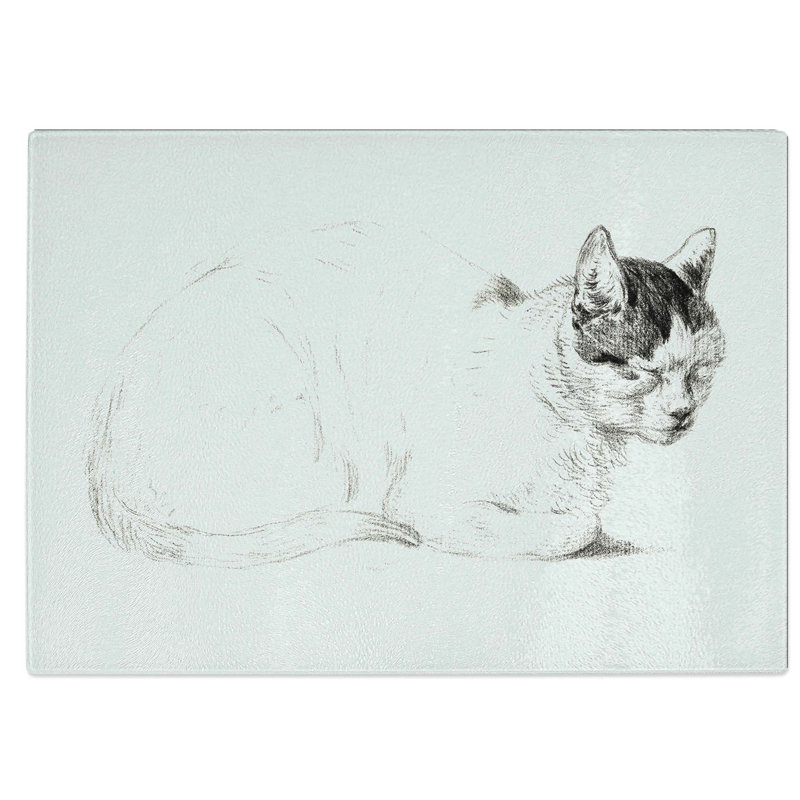Tempered Glass Cat Resting Chopping Board, 39 cm W x 28.5 cm L