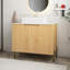 Meuble-lavabo de salle de bain avec lavabo, armoire de rangement autoportante en contreplaqué avec 2 portes, lavabo rectangulaire en céramique blanche et comptoir en pierre frittée à motif de travertin Roma