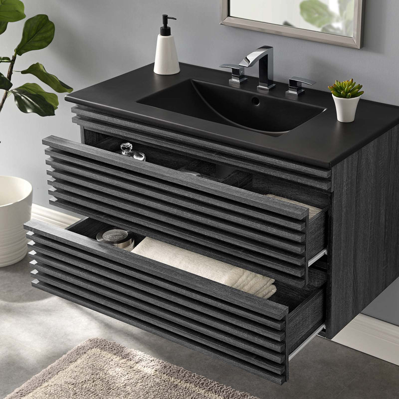 Meuble-lavabo mural 36 po Modway Render, Gris anthracite / noir