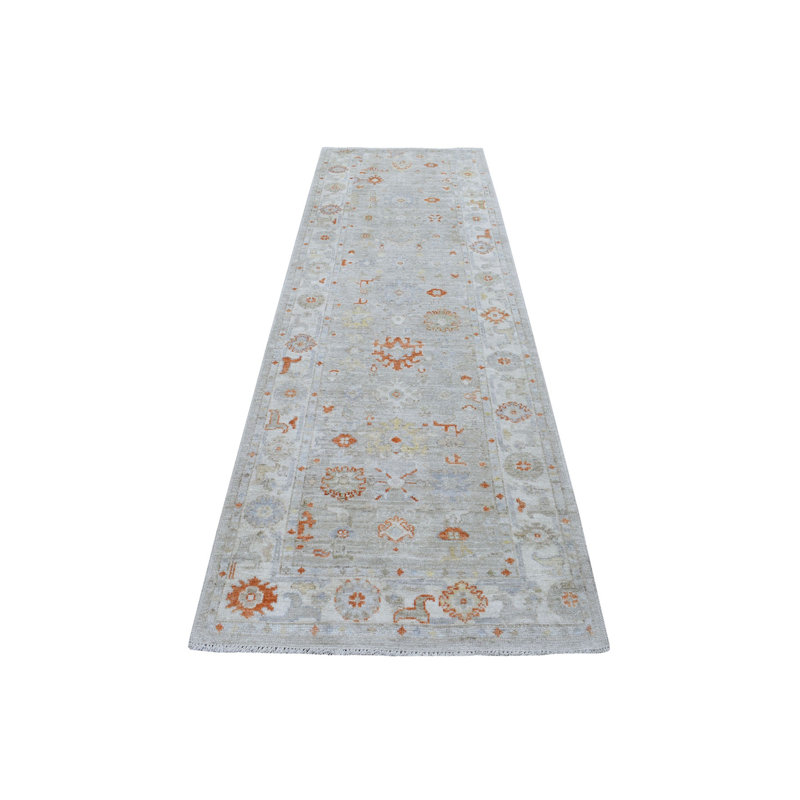 Tapis Oushak gris en laine nouée à la main 3 pi 2 po x 9 pi 7 po 418A592544674C1AB4A3D7D frontal