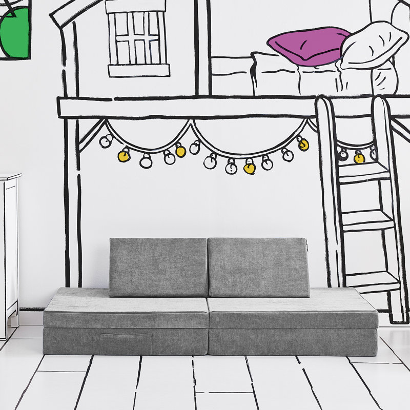 Yourigami Kids and Toddler Play Couch, Convertible Folding Sofa, Durable Foam Modular Design, Gray