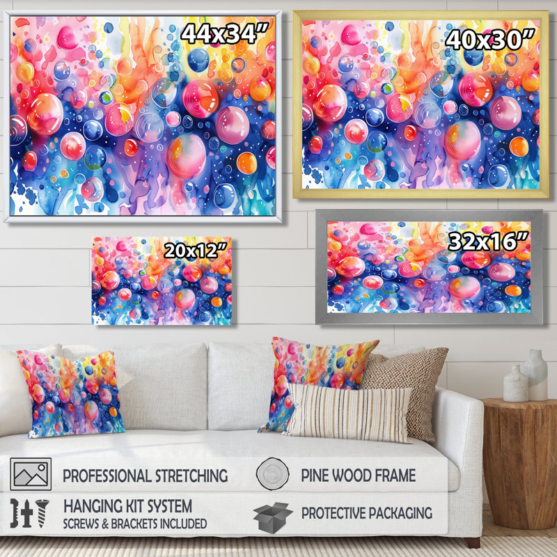 Aquariums roses roses et bleues II - Aquariums, art mural salon, H 34 po x l 44 po, Cadre flottant brun