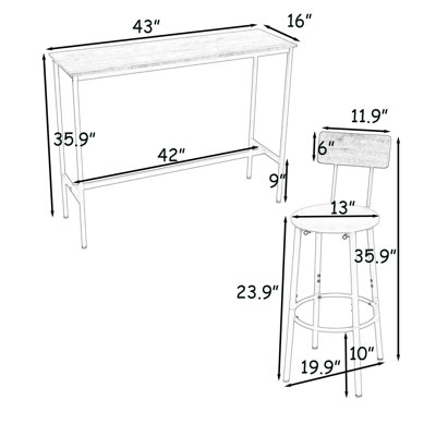 3Pcs Dining Table Set with 2 Chairs