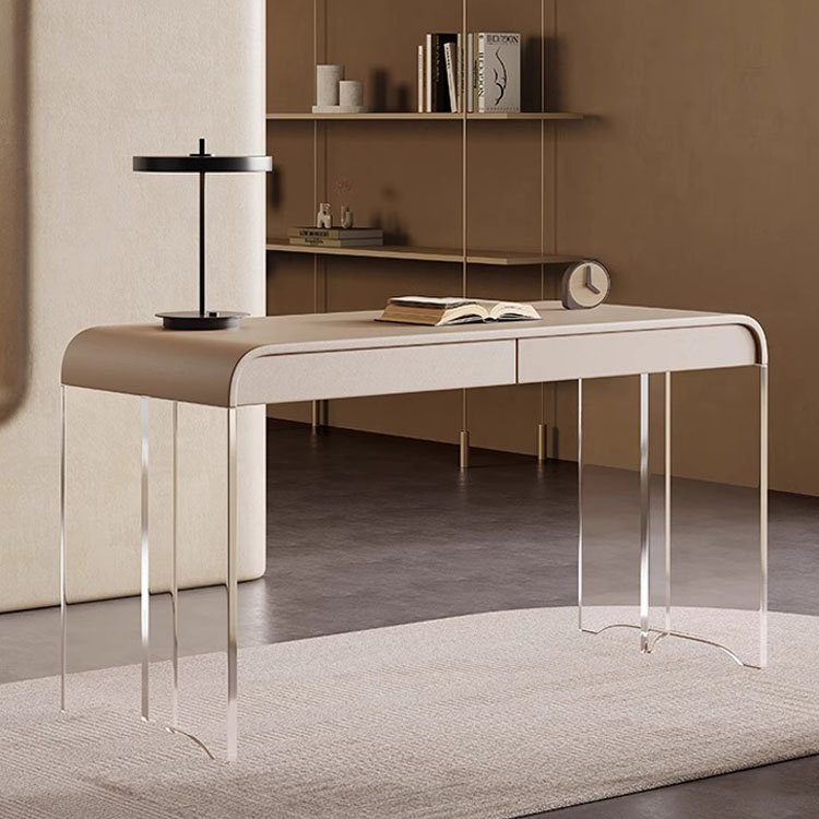 Bureau moderne de style crème avec pieds en acrylique, H 29,5 po x l 70,9 po x P 23,6 po