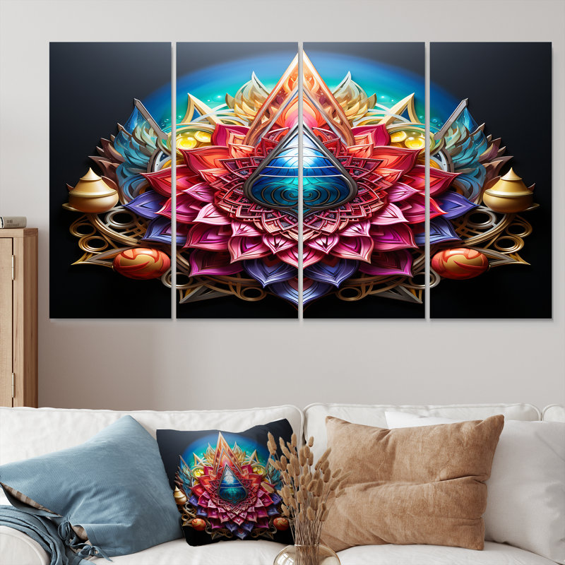 Ensemble de 4 pièces d'art mural géométrique cosmique arc-en-ciel à motif géométrique Boho Mandala, H 28 po x l 48 po