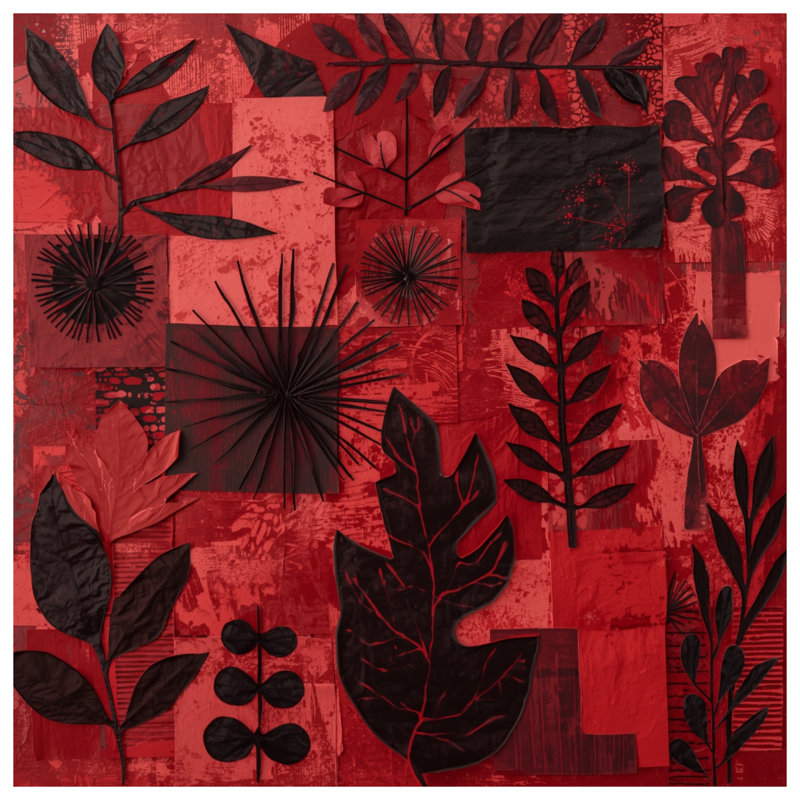 Red Black Leaf Collage Double Sided Throw Pillows, 20 x 20 inches