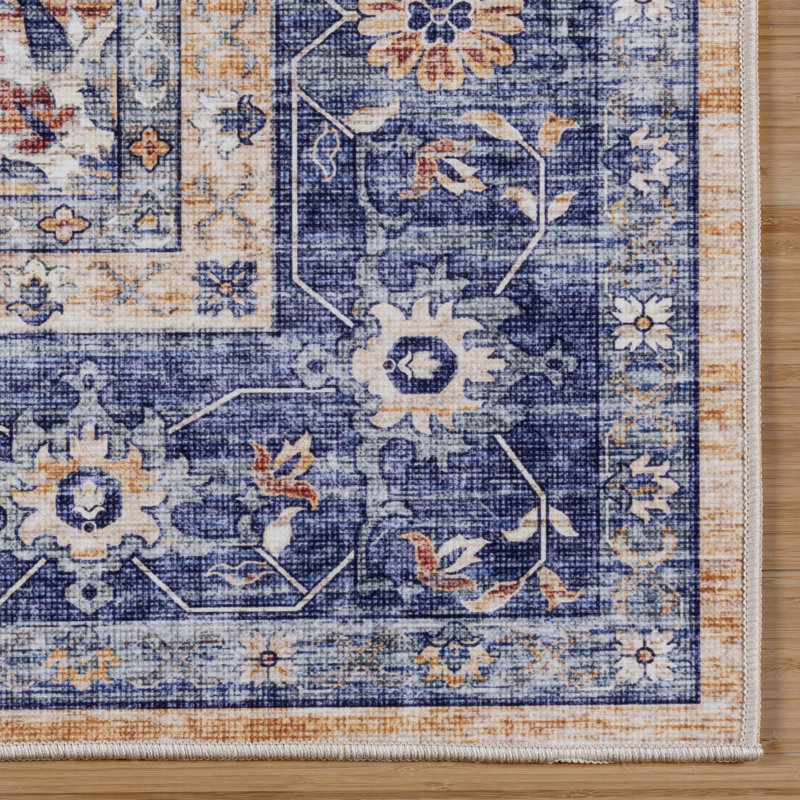 Tapis intérieur médaillon traditionnel lavable à la machine Samira Tiefi, Rectangle 7 pi 10 po x 10 pi