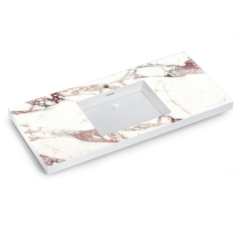 48" Solid Surface Single Faucet Hole Vanity Top with Integrated Rectangular Sink in Bold Marble Finish