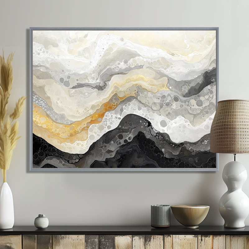Limones - Abstract Wall Art, Argent argent, H 30 po x l 40 po, Cadre flottant