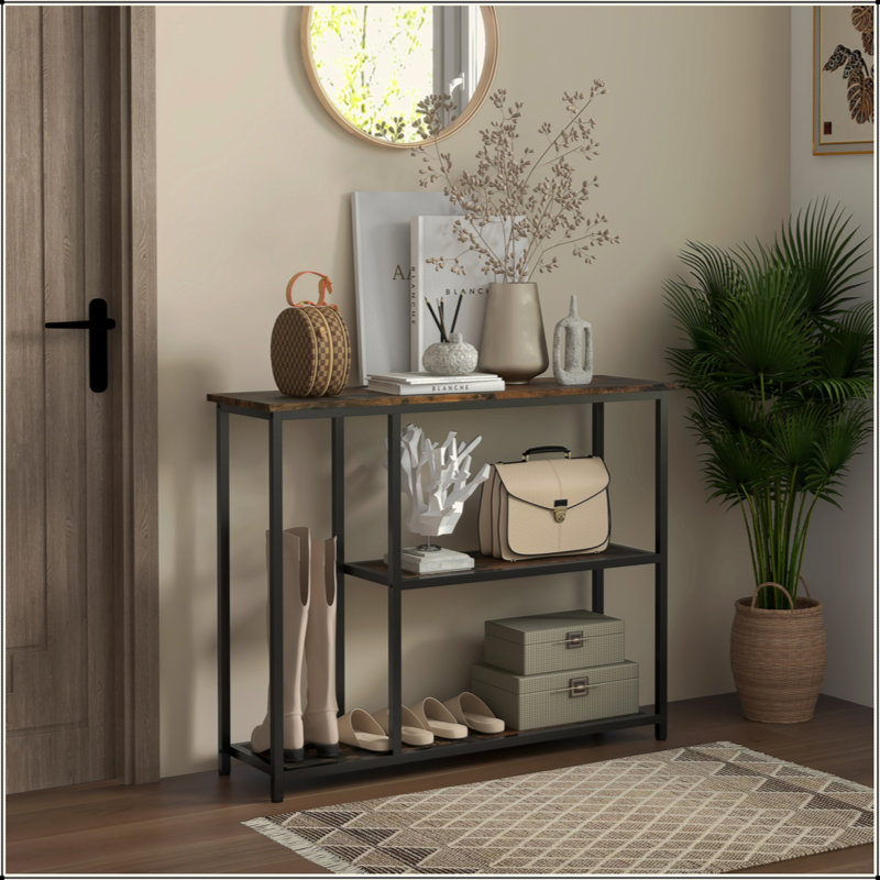 Console de 39 po, canapé moderne avec 2 tablettes de rangement, structure en acier, table d'entrée étroite pour le couloir