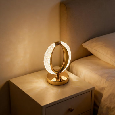 Desk Lamp LED Touch Control Table Light, Acrylic Crystal Modern Rechargeable Nightstand Lamp with 3 Color Temperatures & USB Charging, Dimmable Bedside Lamp for Home Office, Bedroom & Study