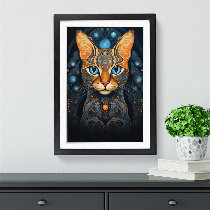 Bengal Cat Art Nouveau - Framed Print, 46cm H x 34cm W, Black Framed