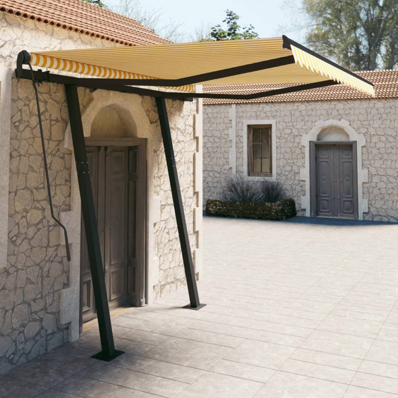 Vevay Retractable Patio Awning, 245cm H x 300cm W x 250cm D, Yellow/White