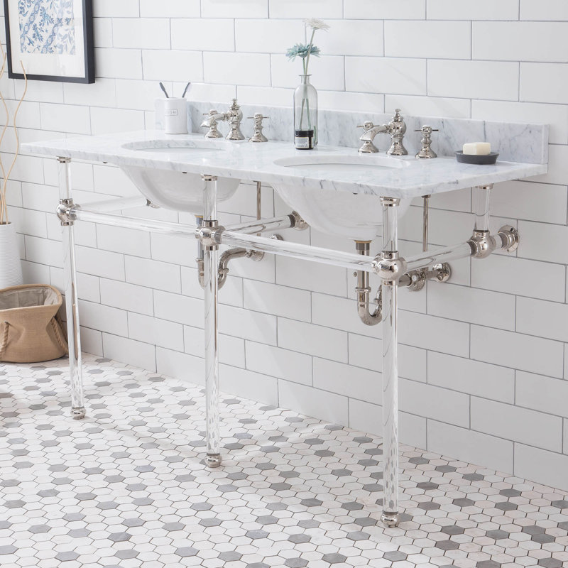 Empire Stone Oval Console Bathroom Sink with Faucet and Overflow, Polished Nickel