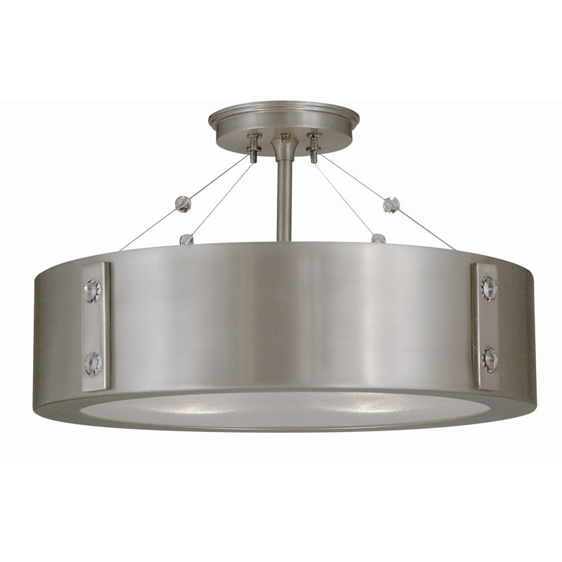 Plafonnier semi-encastré tambour 4 lumières unique 16 po Woodway, Étain satiné