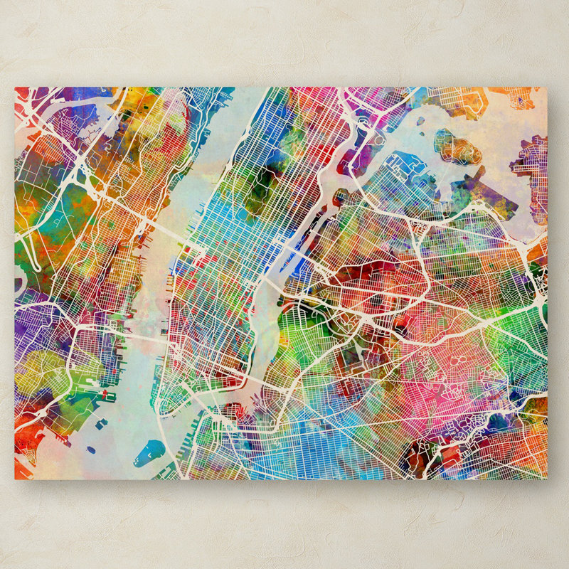 «New York City Street Map», impression, H 14 po x l 19 po x p 2 po, Toile tendue, Pas de tapis