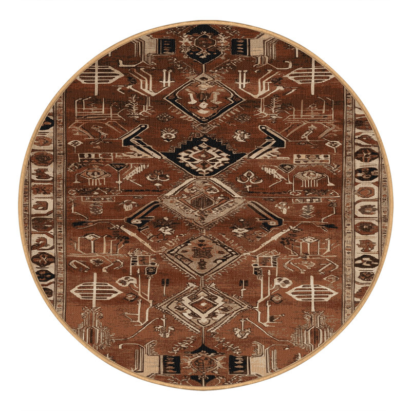 Tapis brun lavable à la machine, Rond 3 pi