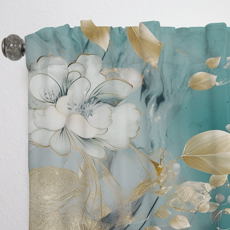 Rodwell - Golden Blue Marble Flowers II - Traditional Velvet Curtain - Room Darkening - 1 panel, 52" W x 95" L