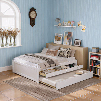 Lit plateforme double avec lit gigogne