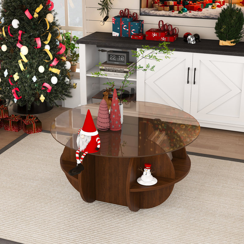 Table basse ronde avec rangement, avec centre de rangement de style campagne moderne 31,5 pouces