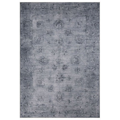 Vintage Look Woven Base Decorative Gray Oriental Carpet
