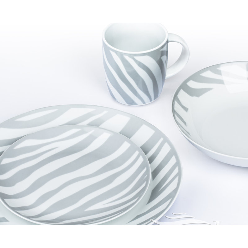 16pc Grey Tribal Print Dinner Set