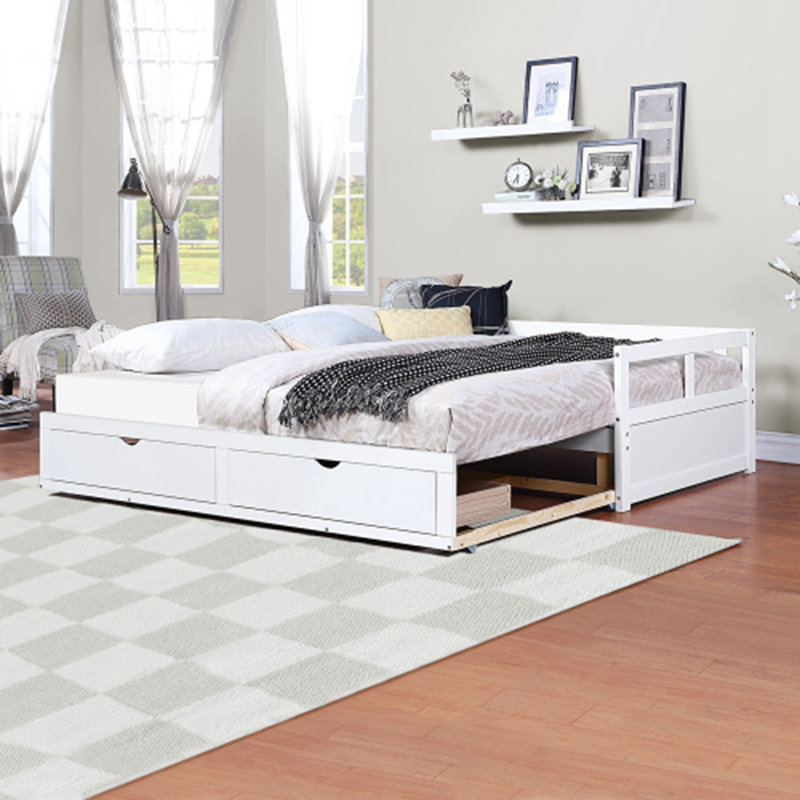 Freland Kids Daybed with Trundle with Drawers, White