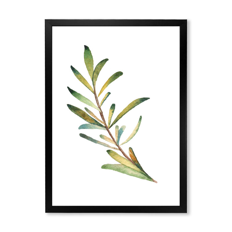 Feuille de branche de romarin - Peinture sur toile, H 32 po x l 16 po x P 1 po, Cadre photo noir