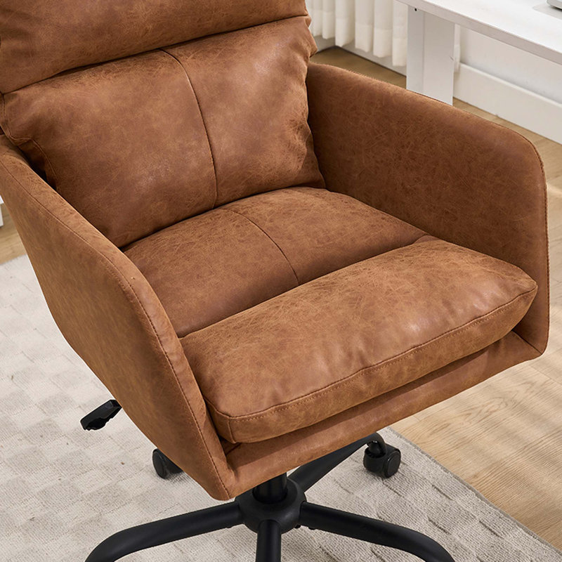 Chaise de bureau réglable en similicuir artificiel avec base noire, Brun