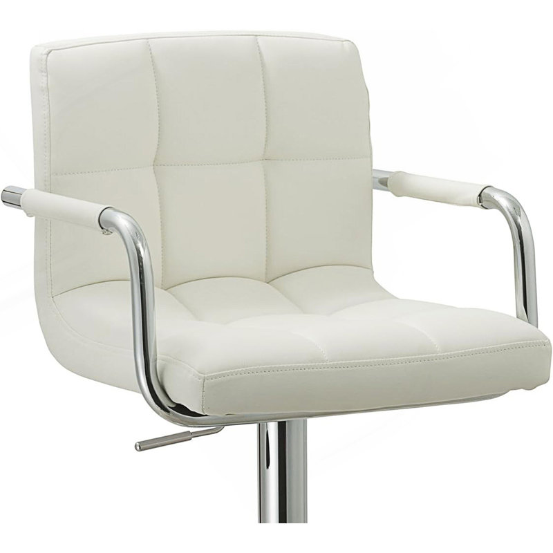 Contemporary Adjustable Swivel Arm Bar Stool With Cushion, White