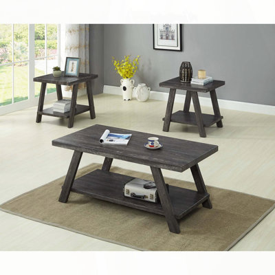 Ensemble de 3 tables basses grises avec tablette de rangement intégrée