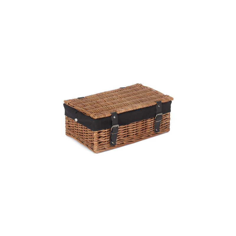 14 Inch Empty Wicker Hamper Basket - with Lining, Double Steamed/Black