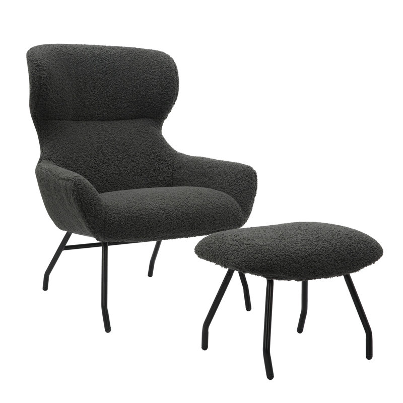Tishkevich Upholstered Swivel Accent Chair with Footstool, Black