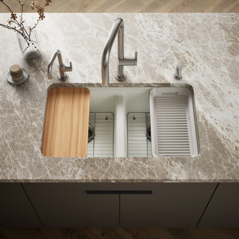Riverby® 33" undermount double-bowl workstation kitchen sink, Dune