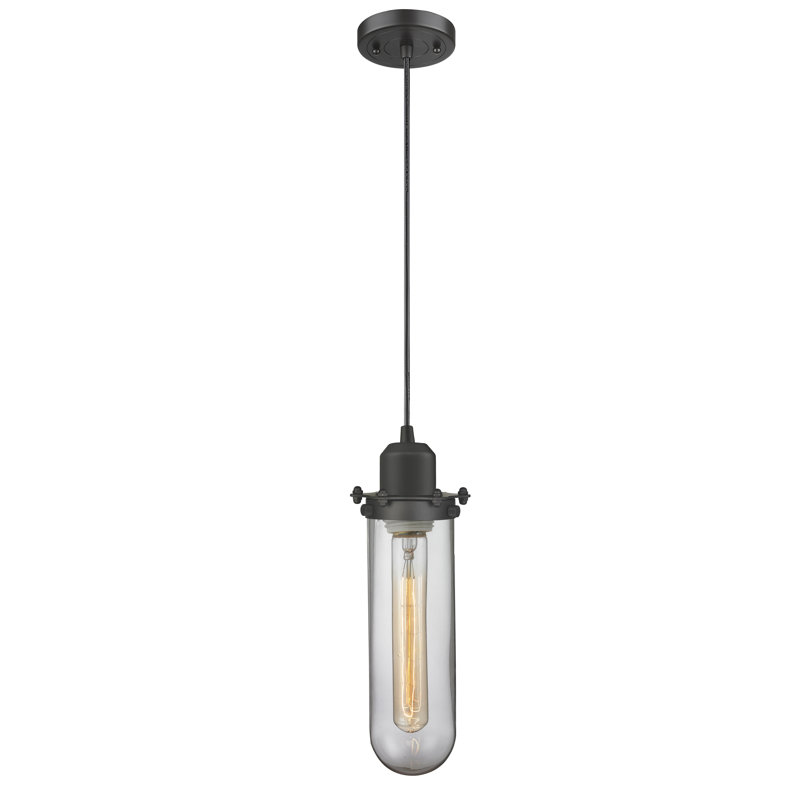 Luminaire suspendu pour une seule ampoule 1 lumières Mikell, Bronze huilé, Transparent