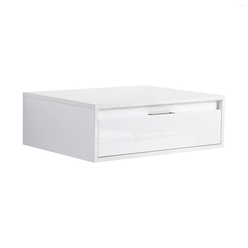 Armoire de salle de bain 24 po, tiroir à fermeture en douceur, conception à fixation flottante, blanc brillant, emballage KD, (meuble-lavabo seulement)